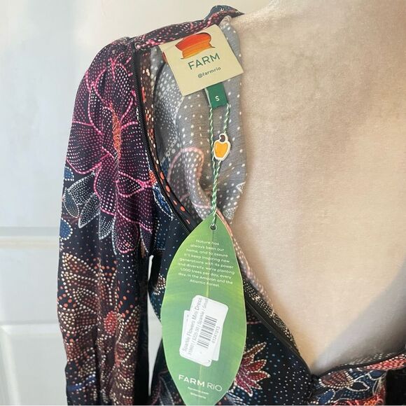 FARM RIO sparkle flowers mini dress cut out detail in black Long Sleeves Sz S - Picture 7 of 8